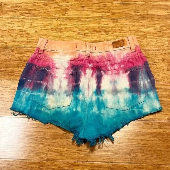 Urban Outfitters BDG tie-dye high rise cheeky distressed jean shorts. Size 27 - Picture 3 of 10
